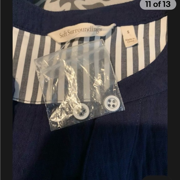 Soft Surroundings Navy Blue Cotton Top Tunic Size S 2 button Long Sleeve V-neck - Picture 10 of 12